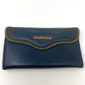 Rebecca Minkoff‎ Cell Phone Wallet Black Pebbled Leather Clutch Gold Zip